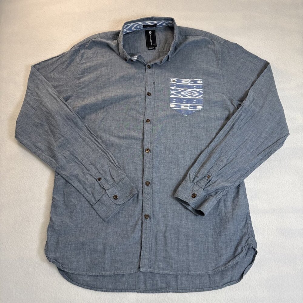 Billabong Shirt Mens Size XL Blue Cotton Long Sleeve Button Up Premium Quality‎